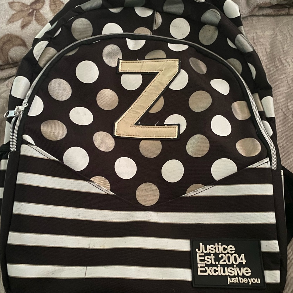 JUSTICE Black and White Striped Backpack